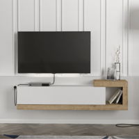 Tv-meubel Volare - 150x30x39cm - zwevend - wit/eikdecor