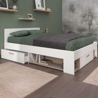 Tweepersoonsbed Sueno 140x200cm met opbergruimte - wit/eikdecor