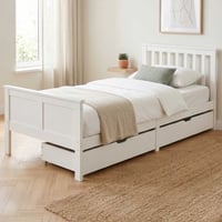 Eenpersoonsbed Rover - 90x200cm - met opberglades - massief dennenhout - wit