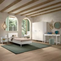 Kinderkamer Forrest: nachttafeltje, bed 90x200, kledingkast, bureau - wit beukenhout