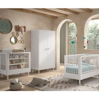 Babykamer Forrest: babybed 60x120cm, verzorgingstafel, kleerkast - wit beukenhout