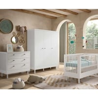 Babykamer Forrest: babybed 60x120cm, commode, kleerkast - wit beukenhout