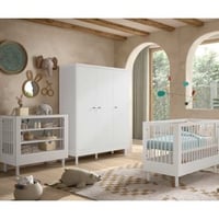 Babykamer Forrest: babybed 60x120cm, verzorgingstafel, kleerkast - wit beukenhout