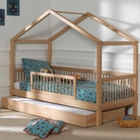 Huisbed Forrest 90x200cm met bedhekje en bedlade - beukenhout 