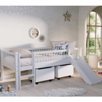 Halfhoogslaper Forrest - 90 x 200cm - met glijbaan en opbergruimte - massief beukenhout - wit