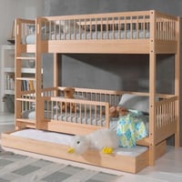 Stapelbed Forrest 90x200cm met bedlade en bedhekje - beukenhout 