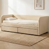 Kajuitbed Spector - 90 x 200 cm - Met opberglades - Beige teddystof