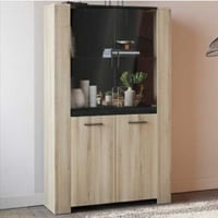 Vitrinekast Shane 4 draaideuren en 2 legplanken-Kronberg eik/Sidewalk zwart