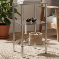 Vierkante bijzettafel Bas - 39x39x75 cm - Chroomstaal/veiligheidsglas