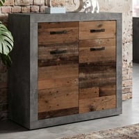 Commode Taro 2 deuren en 2 lades - beton/oud hout