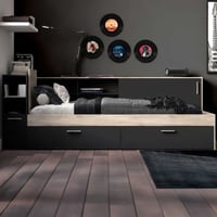 Bed Liva 90 x 190/200 cm-Kronberg eik/matzwart