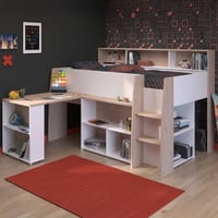 Halfhoogslaper Duffy 90x200cm met bureau - wit / eikdecor