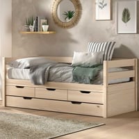 Kajuitbed Maggie - met 3 opberglades en bedlade - 90 x 200 - massief dennenhout - milky pine
