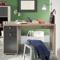 Bureau Moleskin 130 cm met 1 deur & 1 lade - antraciet/old style 