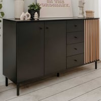 Dressoir Manet - 160x40x90cm - 3 deuren & 4 lades - zwart/eikdecor