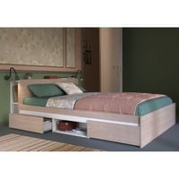 Tweepersoonsbed Bruxelles 148cm-2 legplanken, 2 lades, 1 opbergvak-wit/eik