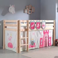 Halfhoogslaper Charlotte met bedtent & opbergzakjes Princess II - dennenhout