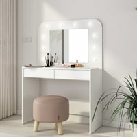 Kaptafel Holly met spiegel en verlichting 2 lades spaanplaat - wit