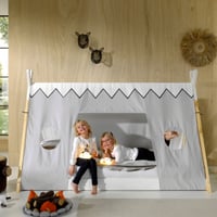 Tipibed 90 x 200 met bedtent - wit/dennenhout
