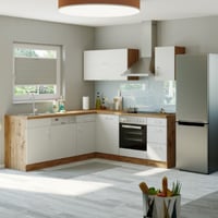 Kitchenette L-vorm Sorrella 210cm met ruimte voor oven en vaatwas - wit/eik