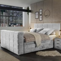 Boxspring Delvo 180x200cm met opbergruimte en ruimte voor TV - lichtgrijs