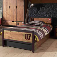 Kinderbed Alex 90x200cm met bedlade (90x190 cm) - bruin/zwart