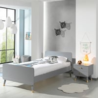 Bed 90x200 cm met lattenbodem en nachtkastje Billy-grijs