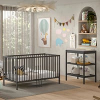 Peuterkamer Dino: peuterbed 70x140cm en verzorgingstafel - antraciet dennenhout