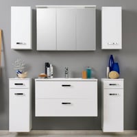 Badkamer Bobbi: 2x hangkastje, 2x onderkastje, spiegelkast, wastafelmeubel - hoogglans wit