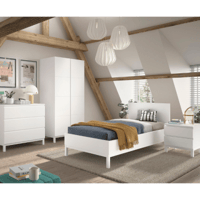 Tienerkamer Eva: bed 90x200cm, nachtkastje, kleerkast, commode - wit