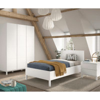 Tienerkamer Eva: bed 90x200cm, nachtkastje, kleerkast - wit