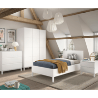 Tienerkamer Eva: bed 90x200cm, nachtkastje, kleerkast, commode - wit