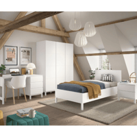 Tienerkamer Eva: bed 90x200cm, nachtkastje, kleerkast, bureau - wit