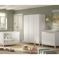 Babykamer Eva: babybed 60x120cm, commode met luierplank, kleerkast - wit