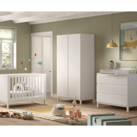 Babykamer Eva: babybed 60x120cm, commode met luierplank, kleerkast - wit