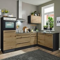 Complete keuken Jazz | Gootsteenkast, onderkast, bovenkast, koelkast- en ovenelement | Eiken design