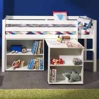 Halfhoogslaper Charlotte met bureau en bibliotheek - wit