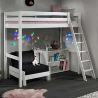 Hoogslaper Claire 90x200cm met boekenkast en zetelbed - wit