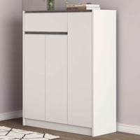 Lilly Schoenenkast: 3 Deuren, 1 Lade, Wit | H-H 117 x B-L 90 x D-P 35 cm 