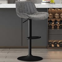 Grijze PU Barkruk Fenna | Metalen Poten 84-105 x 48 x 49,5cm