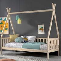 Tipibed met hekje 90x200cm - met lattenbodem - massief dennenhout