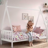 Tipibed met hekje 90x200cm - met lattenbodem - massief dennenhout - wit