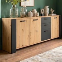 Dressoir London | 219,8 x 52 x 86,5 cm | Eik/Donkergrijs