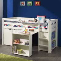 Halfhoogslaper Charlotte met legplankje, bureau, bibliotheek en commode - wit