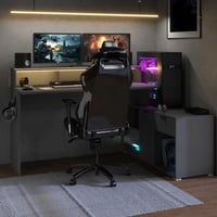 Gamingbureau Vortex - 229x60x95cm - met ledverlichting - donkergrijs
