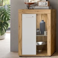 Vitrinekast Jam - 60x35x86cm - 1 deur - Wotan eik/wit
