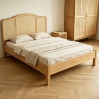 Tweepersoonsbed Prestige - 140x200cm - met lattenbodem - eikenhout/rotan
