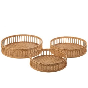 Set van 3 plateau rond bamboe naturel