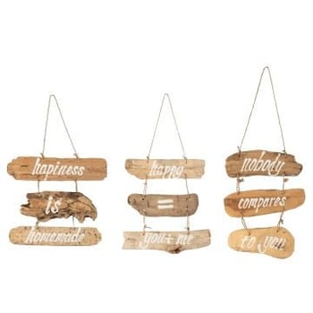 Plakkaat happiness+happy+nobody drijfhout naturel assortiment van 3