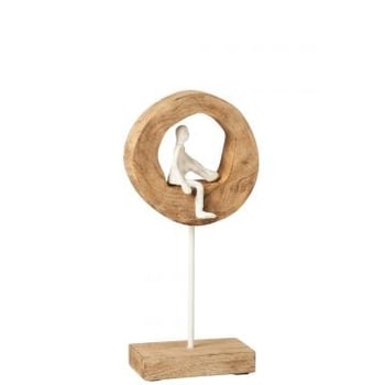 Figuur denker ring laag mangohout/aluminium naturel/wit